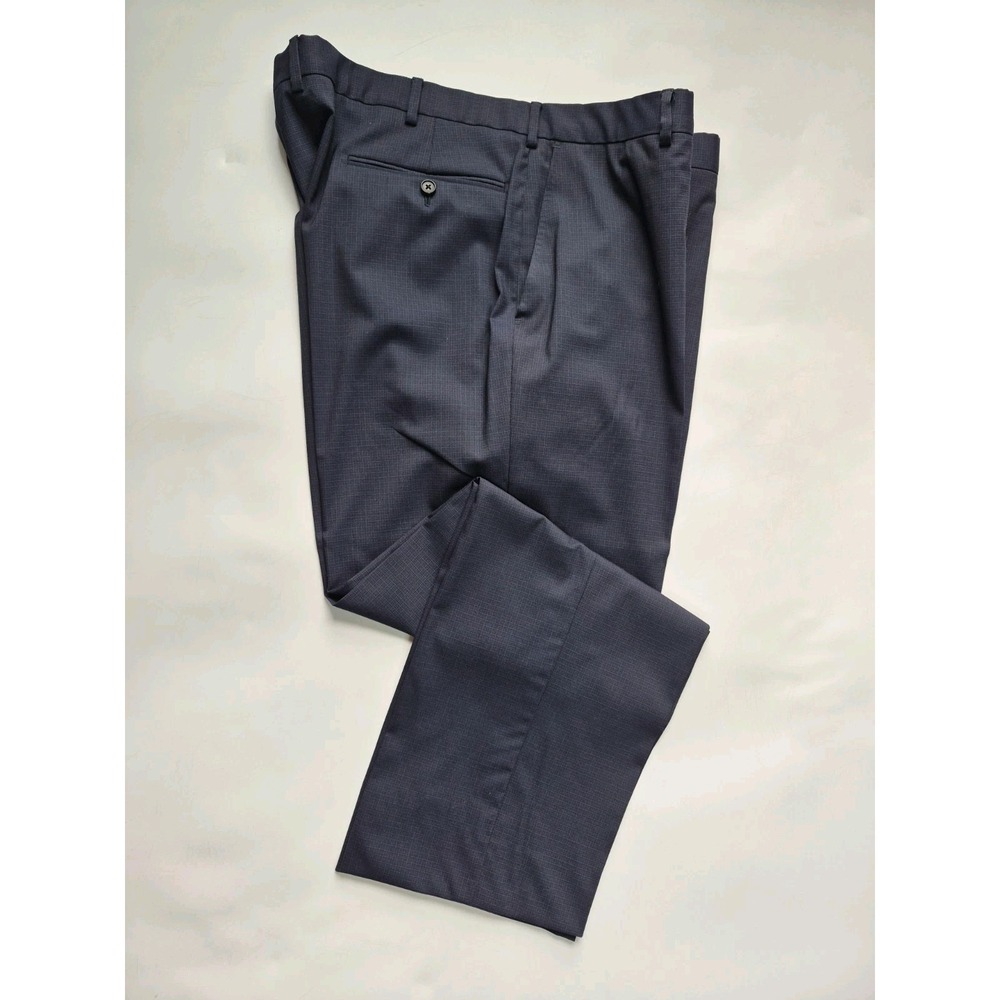 The Spoke Men's Flat Front Wool Dress Pants 40x29 Blue Check